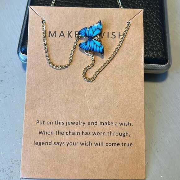Blue Butterfly Make a Wish Necklace - Picture 2 of 2